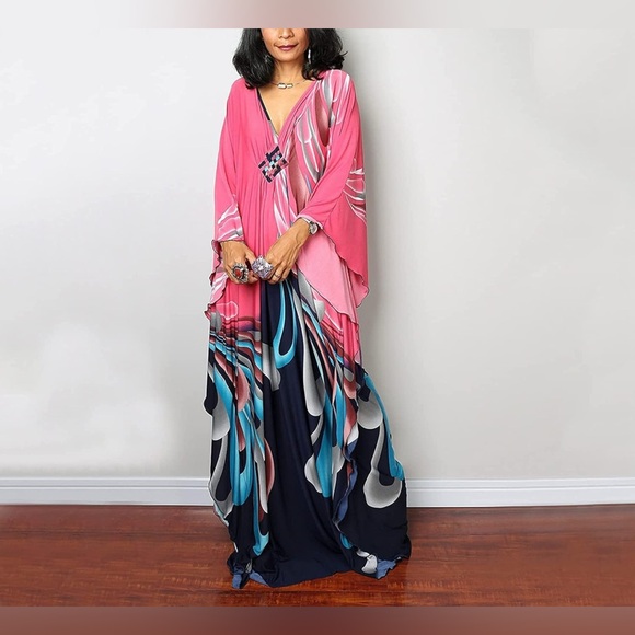 Venasha Womens Caftan Floral Print Kaftan Swimsuit Cover up Loungewear - Picture 4 of 6